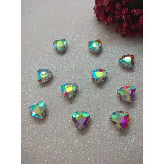 Стразы в цапах "Сердце" 12 мм цв. радужный, цена за 1 шт